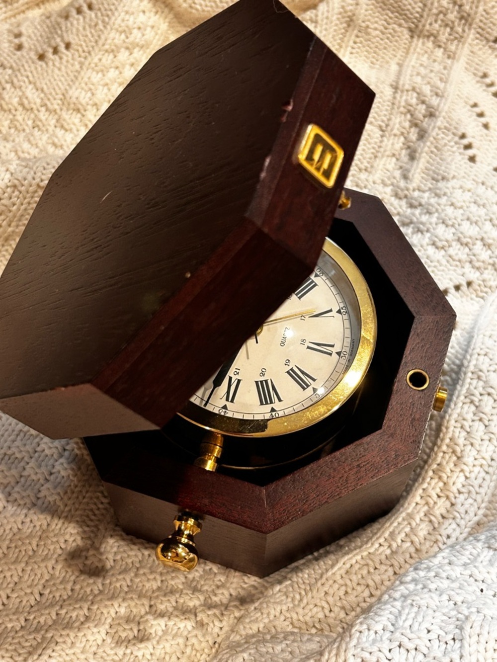 Vintage Bulova  Quartermaster Marine Clock in an Octogonal Mahogany Case